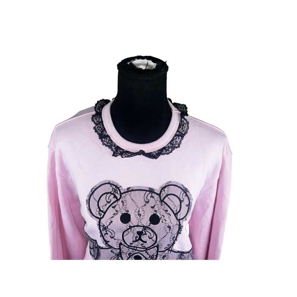 Teddy Fresh applique Bear pink sweater black Lace trim Women’s medium streetwear - Picture 5 of 12